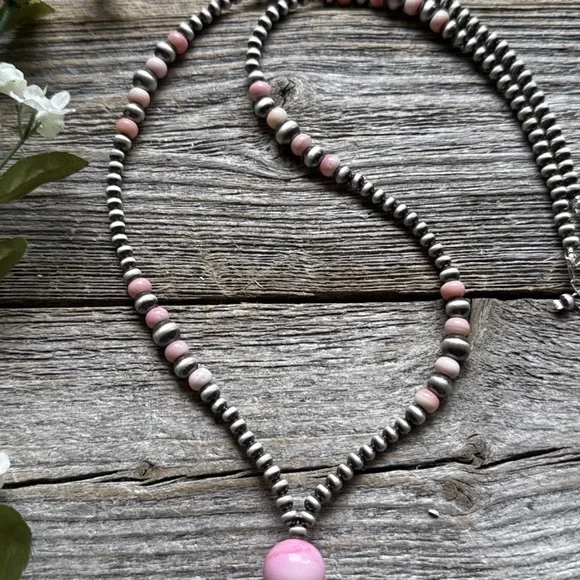 Jacla Sterling Silver Multi Graduated Pink Conch Pearls Bead Necklace 24 inch